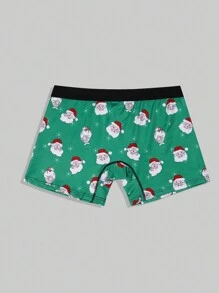 Men Christmas Santa Claus Print Contrast Tape Boxer Brief - Green - View 2