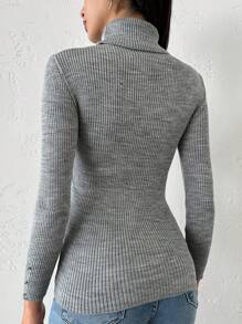 EURMUSE Turtleneck Ribbed Knit Sweater - Grey - View 2