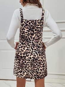 SHEIN Essnce Leopard Print Zip Up Overall Dress Without Sweater - Multicolor - View 2