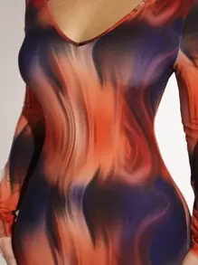 SHEIN SXY Tie Dye V Neck Bodycon Dress - Multicolor - View 3