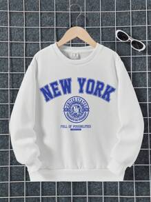 Cậu bé Tween Đồ họa Chữ cái Lót nhiệt Áo nỉ - trắng - Xem 1