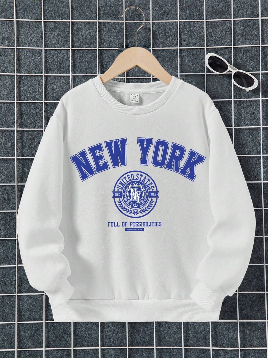 Cậu bé Tween Đồ họa Chữ cái Lót nhiệt Áo nỉ - trắng - Xem 1