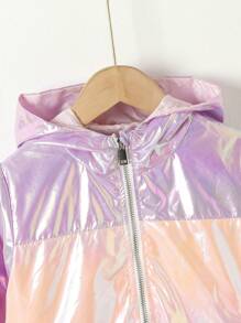 SHEIN 女小童撞色拉鏈開襟連帽夾克 - 彩色 - 查看 3