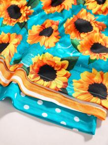 SHEIN Young Girl 3pcs Striped & Sunflower Print Dress,Holiday,Summer,Travel Summer Holiday - Multicolor - View 5