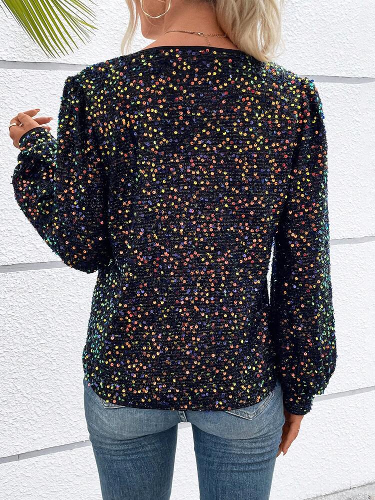 Lantern Sleeve Sequin Blouse
