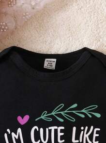 Baby Girl Slogan Graphic Bodysuit - Black - View 3