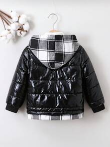 SHEIN Young Boy Plaid Zip Up Hooded Padded Coat Without Sweater