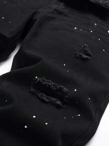 Men Splash Ink Print Ripped Jeans - Black - View 5