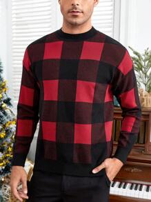GENTILAND Men Buffalo Plaid Pattern Sweater - Red - View 3