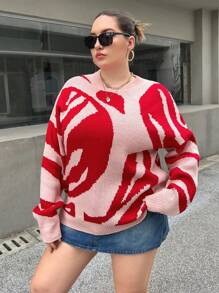 SHEIN Essnce 大碼圖形圖案落肩袖套頭毛衣 - 彩色 - 查看 4