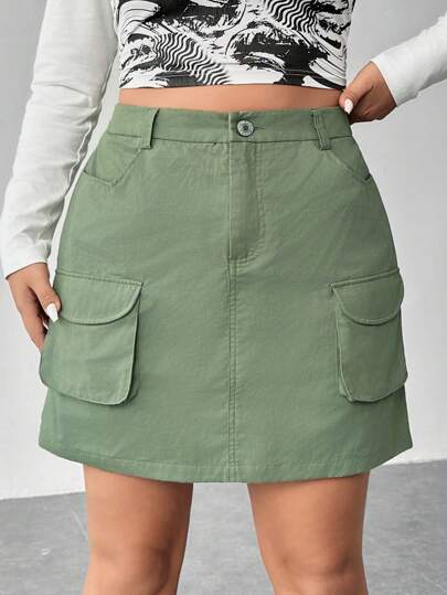 SHEIN EZwear Plus Flap Pocket Cargo Skirt