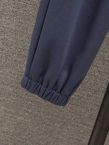 男大童字母圖案袋鼠口袋連帽衫和運動褲 - 藍色 - 查看 5