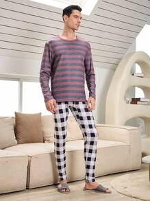 Hombres Camiseta con forro térmico y estampado de rayas