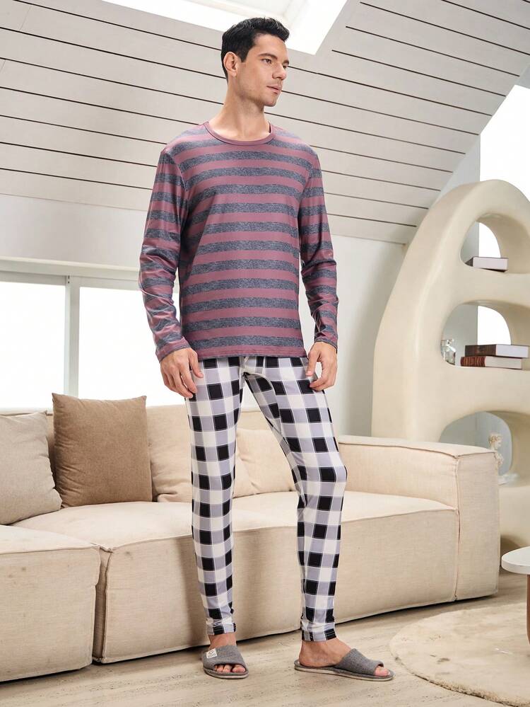 Men Striped Print Thermal Lined Tee