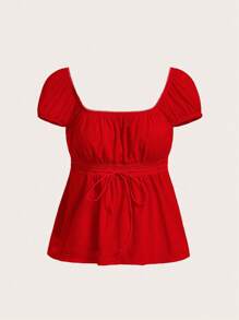 SHEIN MOD 素色前繫帶T恤