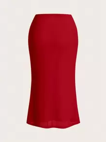 SHEIN EZwear 音乐会鱼尾星日月印花黑色薄纱网裙 - 紅色 - 查看 2