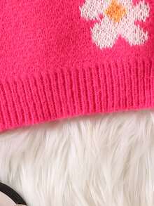 女嬰花卉圖案毛衣 - 玫紅色 - 查看 5