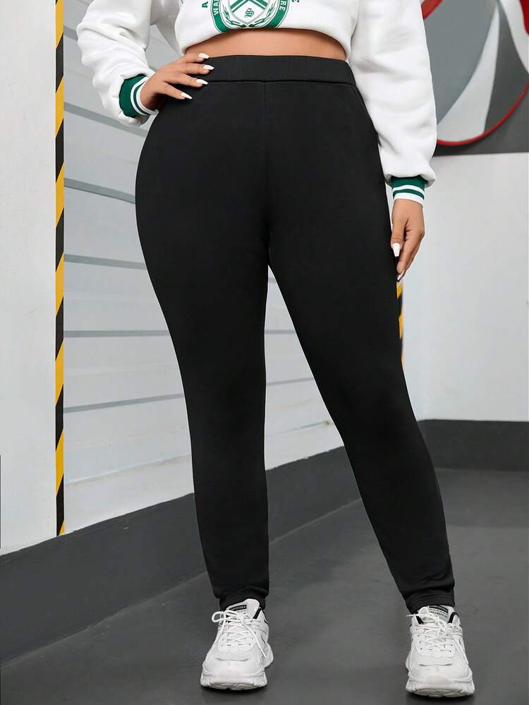 Plus Solid High Waist Leggings