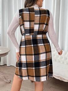 Flirla Plus Plaid Print Double Breasted Dress Without Tee - Multicolor - View 2