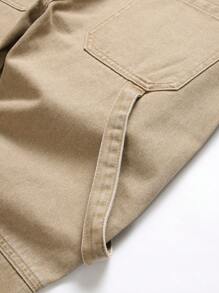 Men Letter Patched Flap Pocket Cargo Jeans - Khaki - View 5