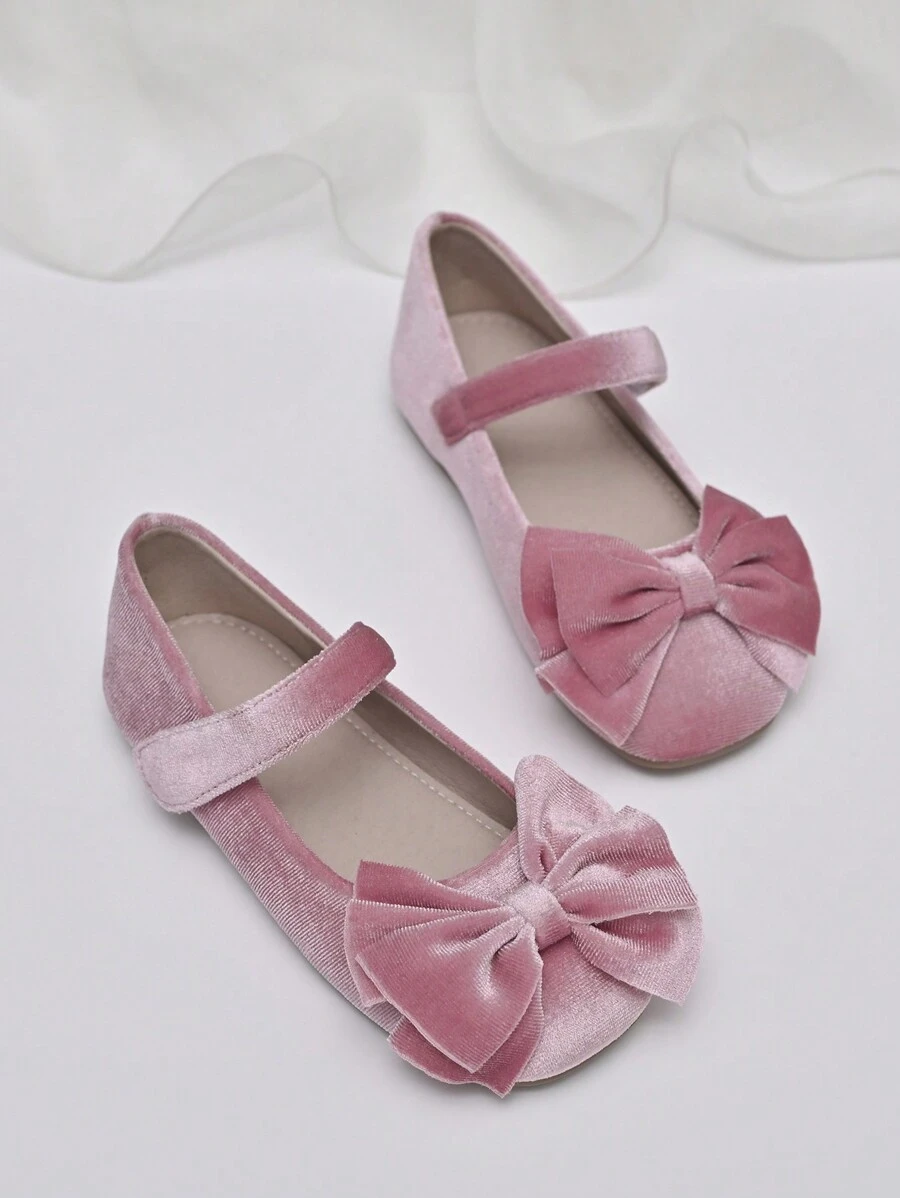 女孩絲絨公主鞋帶大蝴蝶結裝飾用品,秋冬 - 粉色 - 查看 1