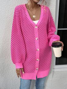 SHEIN Essnce Drop Shoulder Button Front Cardigan - Pink - View 5