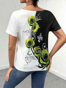 EMERY ROSE 印花雙色T恤 - 黑與白 - 查看 2