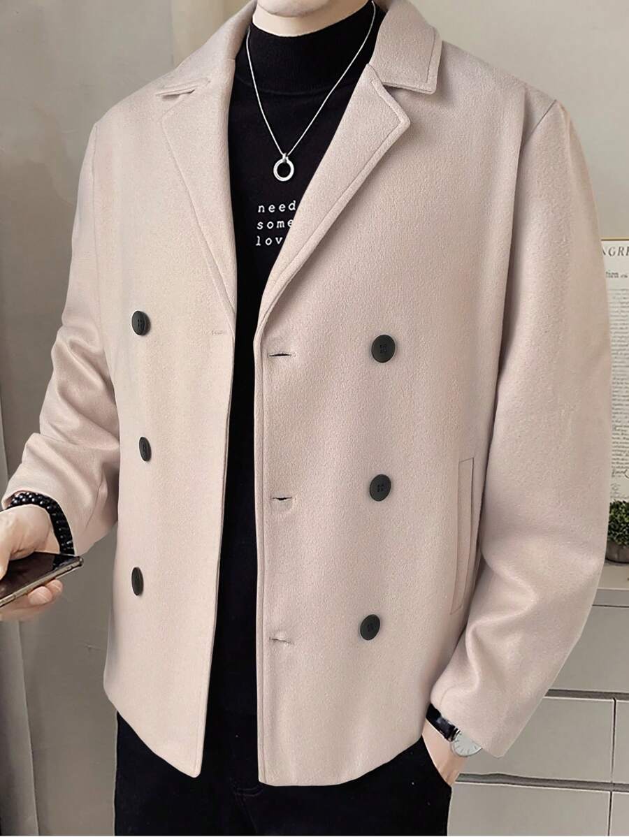 Manfinity Homme Men Double Breasted Lapel Collar Overcoat - Beige - View 1