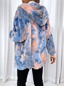 SHEIN Maternity Tie Dye Open Front Teddy Coat, For Winter - Multicolor - View 2