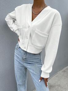 SHEIN Unity Dual Pocket Drop Shoulder Crop Jacket - White - View 4