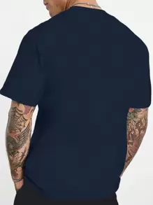 男士字母圖案T恤 - 藏蓝色 - 查看 2