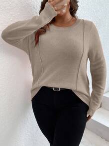 SHEIN LUNE Jersey con detalle de costura - Caqui - Ver 5