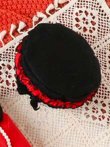 女嬰拼接領荷葉袖荷葉邊花呢外套和帽 - 紅色 - 查看 5