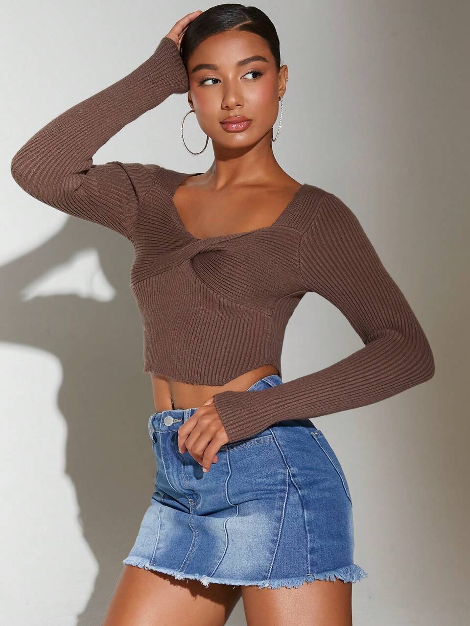 Twist Front Crop Sweater