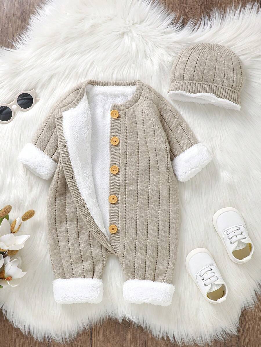 SHEIN Baby Boy Button Front Thermal Lined Knit Jumpsuit