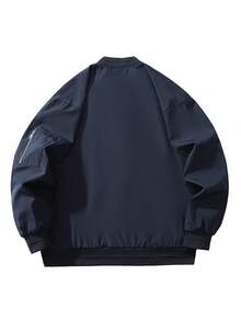 Nam Đồ họa Chữ cái Dây kéo Áo khoác bomber - Màu xanh hải quân - Xem 2