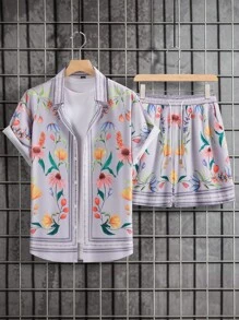 Manfinity Homme Men Plus Floral Print Shirt & Shorts Without Tee - Multicolor - View 1