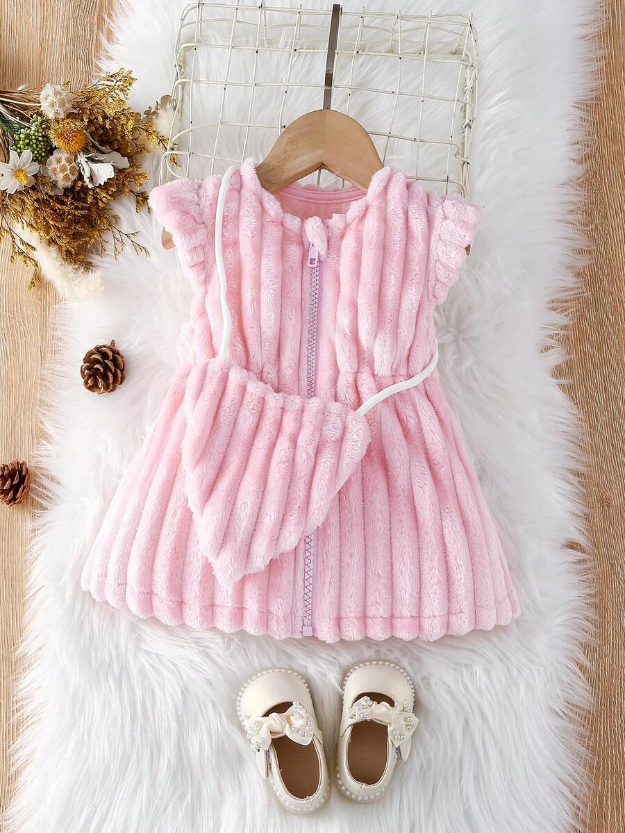 SHEIN Đứa bé gái Chất rắn Flannel áo & Cái túi - Hồng - Xem 1