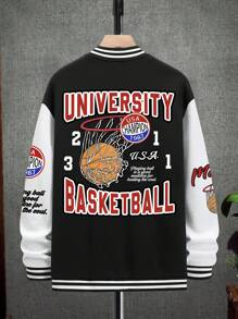 Aesthetic Post 男士額外寬鬆的字母印花運動夾克,帶有條紋飾邊和下垂肩設計,不包括t恤 - 彩色 - 查看 2