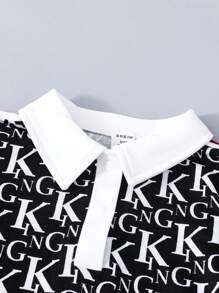SHEIN Juego de polo de verano informal para bebé con impresión de alfabeto en toda la prenda y pantalón corto
