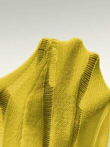 SHEIN LUNE Batwing Sleeve Pointelle Knit Pullover Fall Winter Sweater - Yellow - View 7