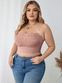Plus Size Dusty Pink Plain Scallop Contrast Lace Strapless Bra Top For Women Medium Stretch Fabric - Dusty Pink - View 3