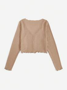 SHEIN EZwear Camiseta casual con botones y unicolor en talla grande - Camel - Ver 2