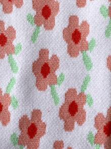 SHEIN Baby Girl Floral Pattern Button Front Knit Jumpsuit - Multicolor - View 4