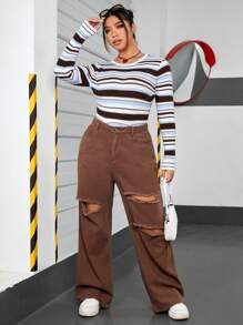 SHEIN EZwear Plus Striped Pattern Sweater