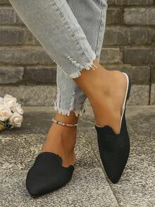 女性時尚黑色尖頭平底涼鞋帶軟底 - 黑色 - 查看 2