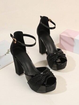 Women's Waterproof Platform High Heel Open Toe Sandals, Chunky Heel, Suitable For Nightclub Party, Spring & Summer