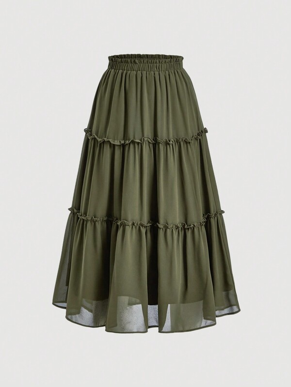 SHEIN MOD Solid Frill Trim Ruffle Hem Skirt