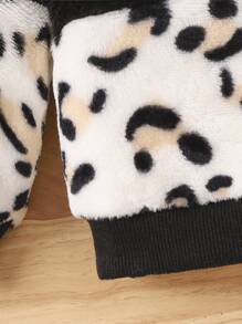 Baby Girl Leopard Pattern Colorblock Teddy Sweatshirt - White - View 3