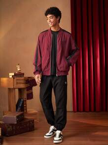 HARRY POTTER X SHEIN Men's Cartoon Printed Baseball Collar Jacket With Back Print - Red - View 4